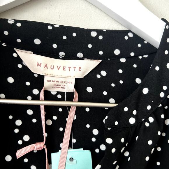 Mauvette Roma Short Spot Printed Shirt Dress US Size 12 NWT StitchFix Drawstring - Picture 6 of 8